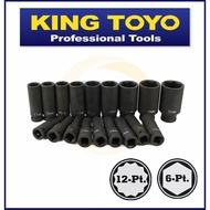 KING TOYO 1/2" DEEP IMPACT SOCKET 44800 44802  6/12PT 8mm ~ 27mm / box soket / socket hitam / sata t
