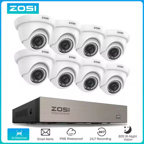 ZOSI 8CH 1080P Wired Security Camera System H.265+ 8CH 5MP Lite HD CCTV DVR Recorder 2MP Indoor/Outd