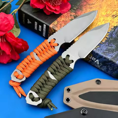 Camping & Fishing Fixed Knife – 8Cr13MoV Steel Blade, Nylon Cord Handle, Portable Multi-Purpose Outd