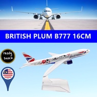16cm British Airways Plum Airline Boeing B777  Miniatur Resin Penumpang Kargo Pesawat Kapal Terbang 