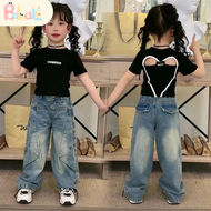 Setelan Anak Perempuan OOTD Anak Perempuan T-Sirt Lengan Pendek+Celana Jeans Cool Kantung Besar