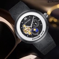pintime/品時矽膠帶全自動機械錶多功能三眼手錶爆款