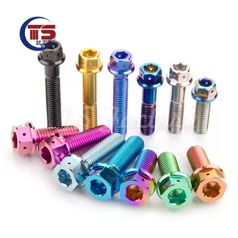 TS Titanium Factory 10pcs Motorcycle Retrofit Standard Flange Hexagon Titanium Screws with Hole GR5 
