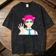 Saiki k Vintage Washed cotton shirt men Grunge Trendy harajuku  Breathable t-shirt women Pastel Univ