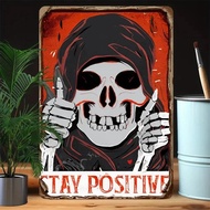 2D 7.87x11.8in "'Stay Positive' Sign, Vintage Aluminum - Rustic  Art Cafe/Garage Decor