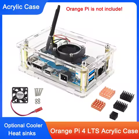 Orange Pi 4 LTS Case Transparent Acrylic Shell Optional Heatsinks Fan Reserved Various Interfaces Op