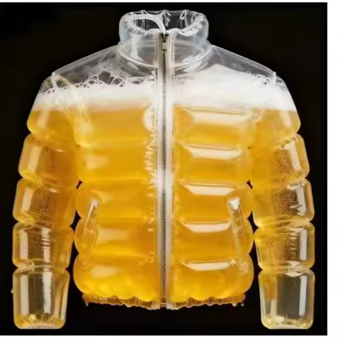 Transparent Refillable Beverage Puffer Jacket Leak Proof PVC Beer Drinking Coat With Straw