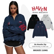 Jacket Hoodie Zip boxy bigsize Haven Studio men's and women's loose crab felt embroidered black gray