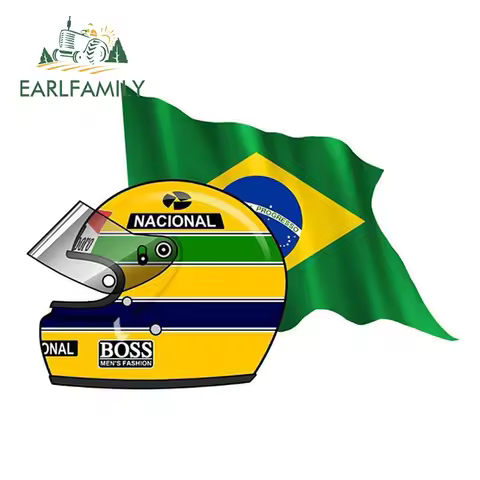 EARLFAMILY 13cm x 9.3cm Ayrton SENNA FLAG BRAZIL Helmet Left Sticker Funny Car Styling Vinyl Decals