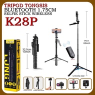 1.75M Tripod Tongsis Bluetooth K28P 175CM Tripod Selfie Stick Wireless with Hand Stabilizer Foldable