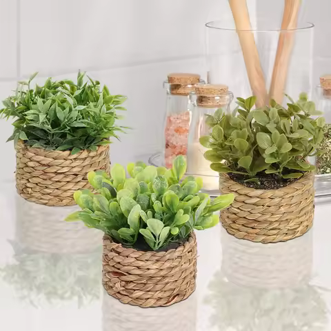 3pcs Green Artificial Plants Grass Woven Small Potted Plants Home Decoration home decor home decorat