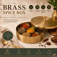 Brass Indian Spice Box 7 Compartment Masala Storage Jar Traditional Kitchen Organizer Spice Jar