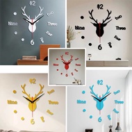 3D Wall Clock With Mirror Stickers Deer Head Creative DIY Large Wall Clock Quartz Clock Art Decal Living Room Home Decor