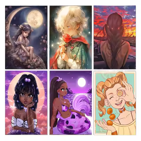 AB Diamond Painting Cartoon Girl 5D Diamond Painting Adult and Beginner Diamond Painting Kit DIY Mos