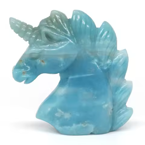 2" Unicorn Statue Natural Gemstone Amazonite Crystal Carved Reiki Healing Stone Figurine Home Orname