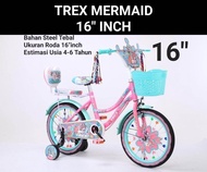 SEPEDA ANAK MINI KERANJANG TREX MERMAID 16 INCH USIA 4-6 TAHUN SEPEDA MINI ANAK 16INCH RODA BANTU RO