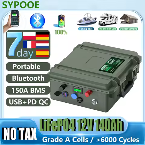 EU Stock 12V 140Ah LiFePO4 Battery Bluetooth 4S BMS 24V 12V 100Ah 200Ah USB QC 6000+ Cycle Boat RV E