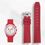 Tali Jam Tangan Karet ปลายโค้งสำหรับ Rolex Omega X Swatch ร่วม Moonwatch กลุ่มดาวกันน้ำ20มม. สายนาฬิกายางกีฬาหัวเข็มขัดสีดำนาฬิกาข้อมือสีสันสดใสเครื่องประดับนาฬิกาผู้หญิงและผู้ชาย
