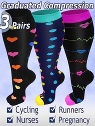 3對加大號壓縮襪循環15-20毫米汞柱,適用於女性、男性、孕婦、孕婦、膝上最佳評級支持,適用於醫療、跑步、護理、運動和騎行