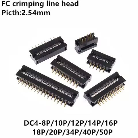 10PCS 2.54MM FD-6/8/10/16/20/30/40/50 PIN MALE PLUG IDC SOCKET CONNECTOR FOR 1.27MM FLAT Ribbon Cabl