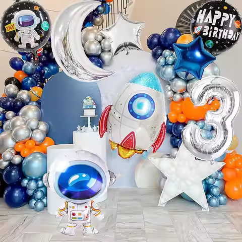 0-9 years old Birthday Outer Space Theme Balloons Garland Kit Decoration for Boy Space Galaxy Theme 