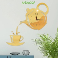 USNOW Teapot Wall Clock Sticker, 3D DIY Acrylic Mirror Wall Clock, Decorative Painting Silent Teapot Design Easy to Read 3D Decorative Clock Living Room
