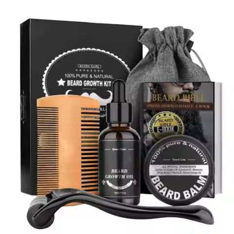 5pcs Men Beard Barba Grooming Beard Set Beard Growth oil Men Hair Enhancer Thicker Mustache Grooming
