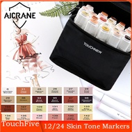 AICRANE 12/24 Skin Color Twin Tip Pen Marker Set Dual Head Oily Alcoholic Sketch Markers Brush Pen F