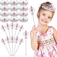 Lenwen 24 Pcs Princess Dress up Accessories Crown Tiara and Wand Set Include 12 Pcs Princess Wand an