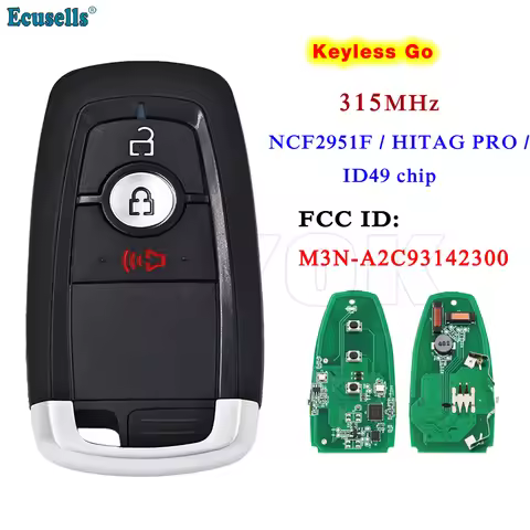 Ecusells 3B Smart Remote Key 315MHz NCF2951F/ ID49 Chip for Ford Edge Ecosport Explorer F-150 F250 F