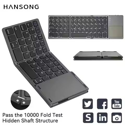 Foldable Wireless Keyboard Ultra Slim Touchpad Bluetooth Keyboard Rechargeable Folding Keyboard for 