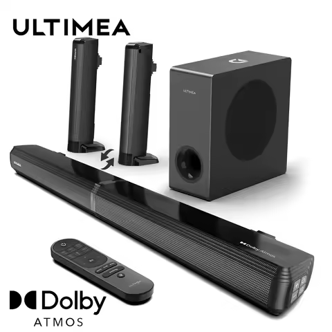 ULTIMEA 280W 4.1 Sound Bar with Dolby Atmos, 2 in 1 Bluetooth 5.3 Soundbar with Subwoofer, Home TV S