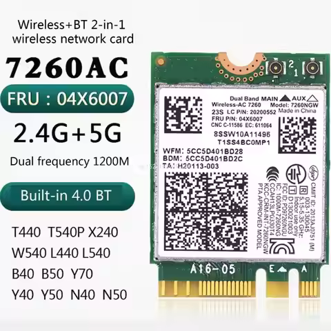 Wireless-AC7260 7260NGW 1200M Dual-Band Wifi BT4.0 Card for T440 X240 B40 B50 Y40 Y70 Y50 FRU 04X600