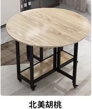 全城熱賣 - （特價傢俬）餐檯,摺檯,折疊餐桌小戶型移動桌#木板桌面#（北美胡桃1米折疊圓桌）#H099033523