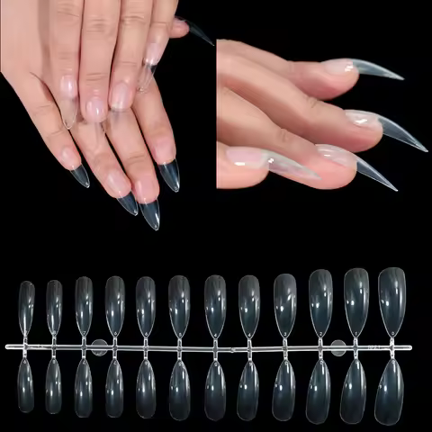 120Pcs Clear Stiletto/Almond/Coffin False Nails Short/Medium Long Acrylic Fake Nails Curved Face Fal
