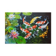 YULUOZ Abstract Wall Art Picture Print Nine Red Koi Fish Landscape Lucky Carp Feng Shui Painting Can