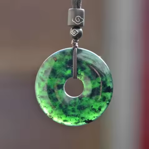 Natural Black Green Jade Doughnut Pendant Necklace Hetian Stone Carved Chinese Jadeite Jewelry Charm