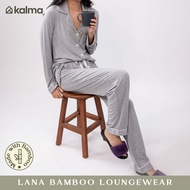 Kalma Bamboo Sleepwear Pajama Set for Women - Light Gray | Long Sleeve Button Up Shirt with Long Pajama | Lana Collection