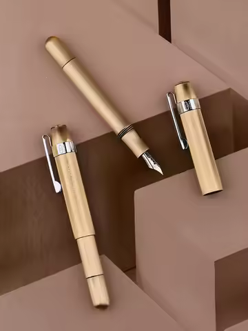 MAJOHN Alpha All Copper Vintage Travel Short Ink Fountain Pen,EF/F/Bent Nib Aluminum Alloy School Of