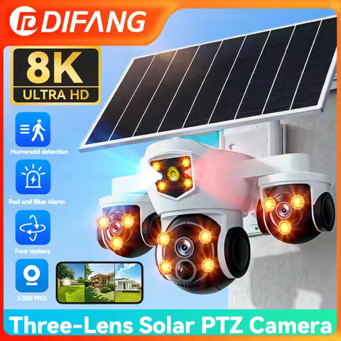 V380 20MP WIFI Solar Security Camera 10X Zoom 3 Lens 3 Screens Outdoor Wireless Security Cameras Aut