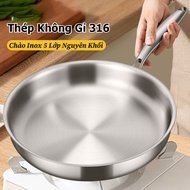 316 Stainless Steel Frying Pan, Solid 5-Layer Stainless Steel Pan, Anti-scald Handle Non-Stick, Easy