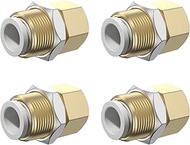 4 Pieces Female Thread Bulkhead Push to Connect Fitting Copper(10 mm Pipe to 3/8PT)