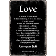 Love Never Fails Wall Art - 1 Corinthians 13:4-8 Bible Verse Scripture Metal Sign - Christian Home D