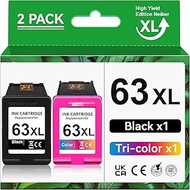 Neiber 2-Pack 63XL Remanufactured Ink Cartridge Replacement for HP 63 XL Work with OfficeJet 5255 3830 3834 4650 4655 4652 5252 5258 DeskJet 1112 3632 1110 2130 Envy 4520 4512 Printer (Black Color)