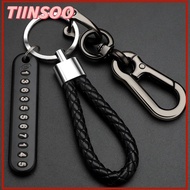 TIINSOO เครื่องประดับ สาน รถยนต์ จี้ห้อยกระเป๋า หนัง พวงกุญแจรถป้องกันการสูญหาย พวงกุญแจ พวงกุญแจแผ่นหมายเลขโทรศัพท์