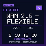 Wan 2.6 Flexible AI Video Generator Pass Digital 720p 10s | 5-20 Generations | Text Image to Video