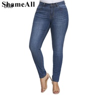 Women's Apparel Denim Jeans Plus Size Bleach Wash Pocket Stretch Skinny Jeans Large 5XL High Waist Z