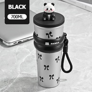 การ์ตูน Panda แก้วน้ำสแตนเลส 304 เคลือบเซรามิก ขนาด 700 มล. มีหลอดดูด พับเก็บได้ มีที่เก็บฝาหลอด กระ