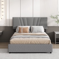 Full size Upholstered Platform Bed Frame with Lifting Storage Tufted Headboard