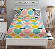 KAWISingle Bedsheet Elastic Fitted Glace Cotton with 1 Pillow Cover,200 TC (Size 72X48X up to 8 Inch